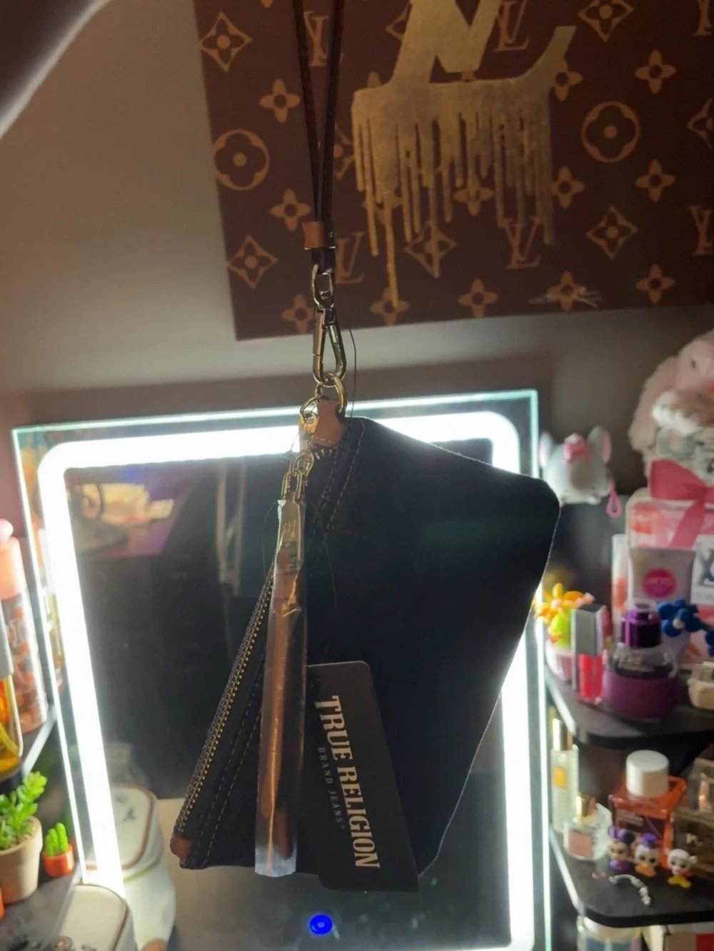 Brand New True Religion Black Denim Wristlet Wallet